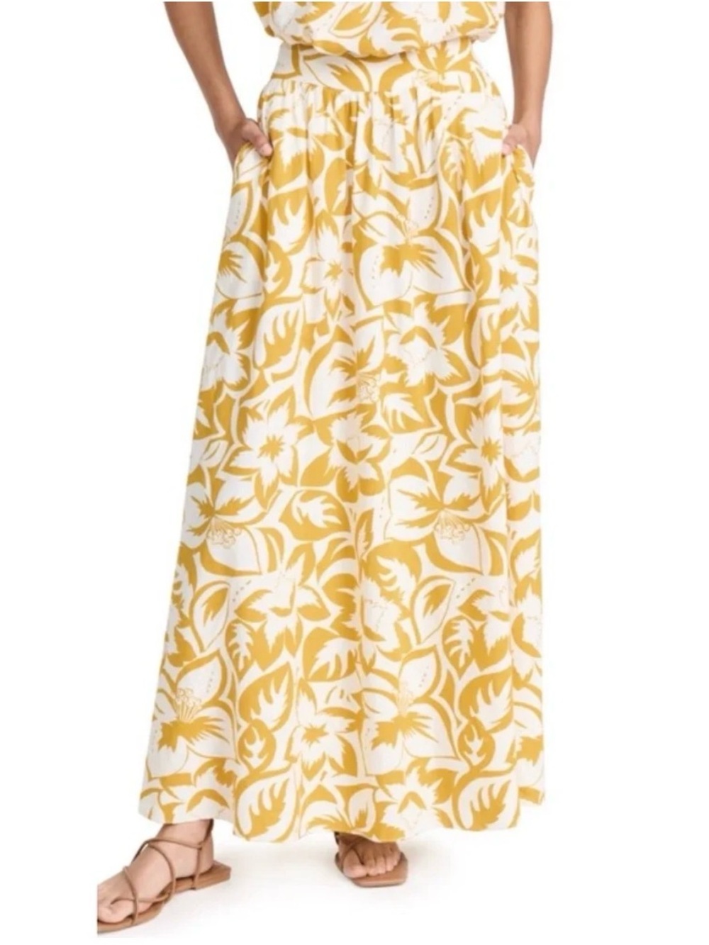 MADEWELL NWT Linen Blend Yellow Maxi Floral Print Skirt